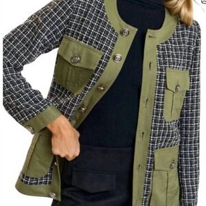 LALAVON Olive Tweed Checkered Blazer Sz M